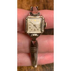 Vintage WORKING Delbana 17 Jewels Winding New Silver Tone Band Art Nouveau